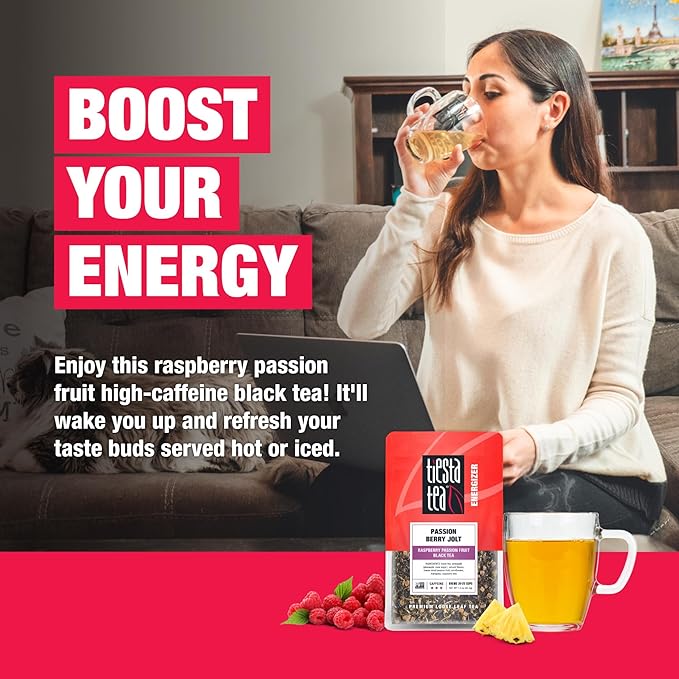 Tiesta Tea - Passion Berry Jolt, Loose Leaf, Raspberry Passion Fruit Black Tea, Premium Caffeinated Black Blend, Make Hot or Iced & Brews Up to 25 Cups, 1.5 Ounce Resealable Pouch