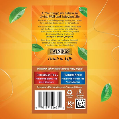 Twinings Gingerbread Joy Black Tea Individually Wrapped Bags, 20 Count (Pack of 1), Ginger & Cinnamon, Caffeinated, Enjoy Hot or Iced, 20 Teabags