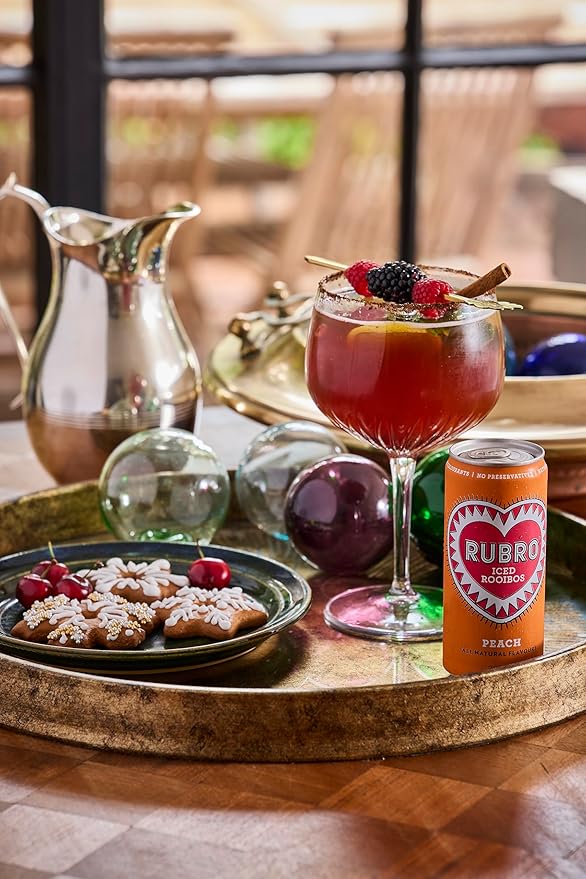 Rubro Rooibos Tea 6-Pack, Peach Iced Tea, Naturally Caffeine-Free, South African Iced Tea, Still, 6 x 300ml Cans