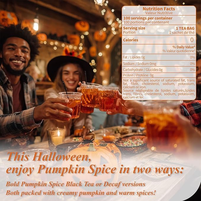 WT WEETEE Pumpkin Spice Black Tea, 100 Count Caffeinated Pumpkin Chai Tea Bags, Warm & Cozy Autumn Blend, Holiday and Fall | Halloween Tea