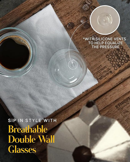 Kitchables Double Walled Glass Coffee Mugs Set of 4, 6oz Insulated Glass Coffee Mugs for Cappuccino, Latte, Tea, Espresso - Demitasse Latte Cup - Tazas Para Cafe