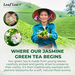 Load image into Gallery viewer, LeafLea 40 Jasmine Green Tea Bags, Premium Green Tea Scented with Jasmine Flowers for Gentle Support &amp; Light Alertness, Floral Smoothness, Caffeinated, Sugar-Free, Non-GMO, Vegan, Individually Wrapped