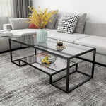 Load image into Gallery viewer, Metal Glass Coffee Table, Black Accent Modern Tempered Glass Side Table, Additional Storage Shelf, for Living Room Home Classy Furniture Office Decor