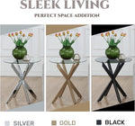 Load image into Gallery viewer, Modern Glass End Table, Small Round Side Table for Couch, Sofa Table with Grey Tempered Glass Top for Living Room, Bedroom, Bedside, 19.7" Wx21.7 H Black