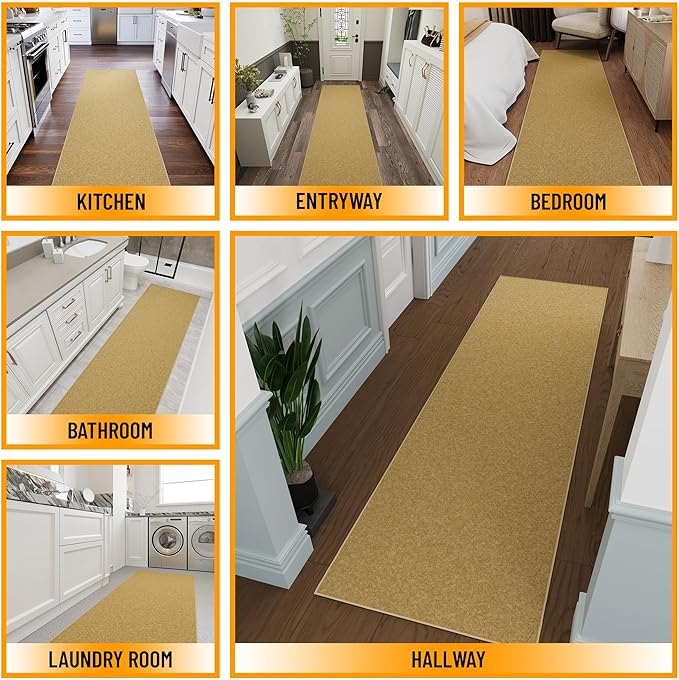 Ottomanson Hallway Runner Rug 2'7" x 9'10" Non Slip Solid Area Rugs Easy to Clean Laundry Rug Runner Durable & Pet Friendly Floor Carpet Runners for Hallways Entryway Living Room Kitchen, Beige