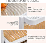 Load image into Gallery viewer, Mid Century Modern Coffee Table with Ribbed Glass Top and PE Rattan Storage Shelf, 45 Inch Rectangular Solid Wood Boho Coffe Table, Unique Center Table for Livinig Room Apartment Small Space