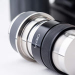 Load image into Gallery viewer, Crema Coffee Products | 45.5mm Coffee Distributor/Leveler &amp; Hand Tamper | Fits Flair Pro and Pro 2 | Double Sided, Adjustable Depth | Beautiful Espresso Hand Tampers (45.5mm) (Silver)