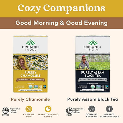 Organic India Purely Chamomile Tea- Regenerative Organic Chamomile Flowers, Caffeine Free, Calming & Relaxing Herbal Tea, Pure Chamomile, Natural Support for Sleep & Relaxation- 18 Tea Bags, Pack of 3