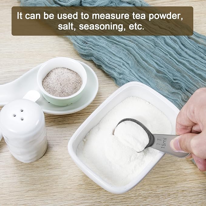 Stainless steel coffee scoop 2-piece set (1 tbsp, 2 tbsp) durable Tablespoon, ergonomic measuring spoon, Suitable for small and large jars，short-handled spoon (Black)