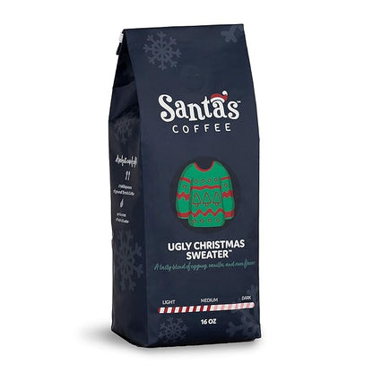 Santa's Coffee Ugly Christmas Sweater Eggnog Blend, Medium Roast - Whole Bean, 16oz Bag, Holiday Seasonal Blend – Christmas Gift for Coffee Lovers