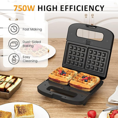 Sunvivi 3 in 1 Electric Sandwich Maker: Panini Press Grill and Waffle Iron Set, Grill and Sandwich Press with Removable Nonstick Plates, Indicator Lights & Cool Touch Handle, 800W, Black