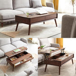 Load image into Gallery viewer, 100% Solid Oak Lift Top Coffee Table, Wood Coffee Table with Hidden Compartment and Drawers - Coffee Tables for Living Room (Walnut Color, 39.37 inch)