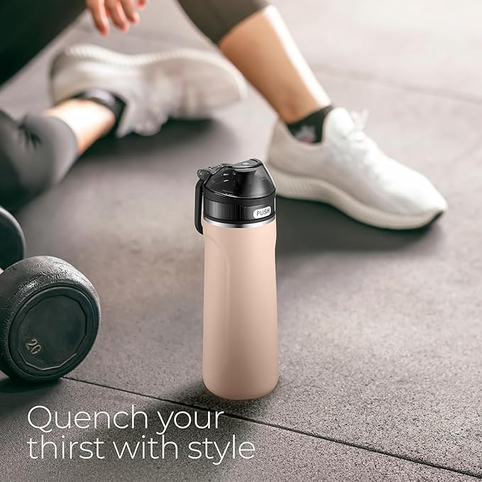 Stainless Steel Water Bottle, 18oz, Peach, Reusable, BPA-Free, Keeps Cold 24hr, Triple Insulated, Leak Proof Straw Lid, Sustainable Material, Hiking