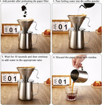 Load image into Gallery viewer, Pour Over Coffee Maker, 304 Stainless Steel wIth 100 pcs Size 02 Cone Paper Filters &amp; 600ml Milk Frothing Pitcher, for Home &amp; Camping