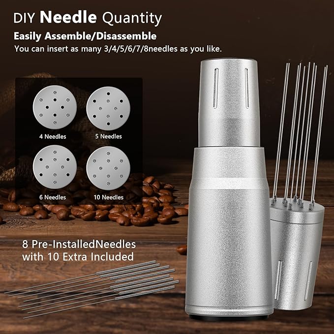 WDT Tool Espresso Distributor Accessory kit &1.7mm Thickness 150μm Mesh Puck Screen & 8 Magnets dosing ring Compatible with Breville Portafilter (WDT +58MM Silver dosing ring&Puck Screen)