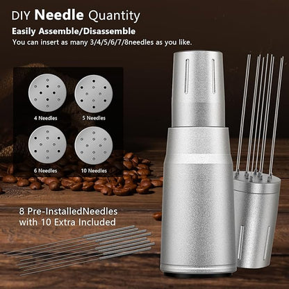 WDT Tool Espresso Distributor Accessory kit &1.7mm Thickness 150μm Mesh Puck Screen & 8 Magnets dosing ring Compatible with Breville Portafilter (WDT +58MM Silver dosing ring&Puck Screen)