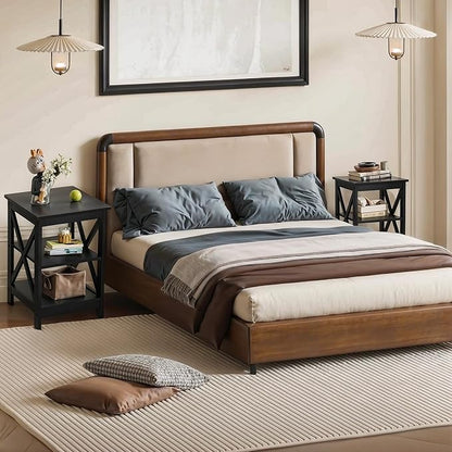 PHI VILLA Black End Table, Side Table for Living Room Set of 2, Nightstand/Bedside Table