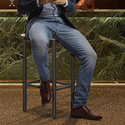 Athena Collection Bar Stools Set of 2, 26 Inches Counter Height Bar Stools Backless with Metal Legs and Footrest, Wood Barstools for Home, Kitchen Island, Counter, Grey