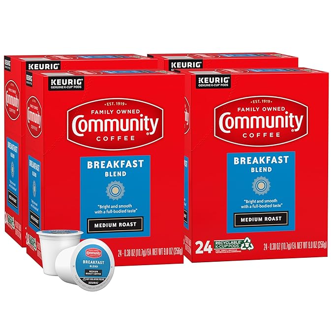 Community Coffee Breakfast Blend 96 Count Coffee Pods, Medium Roast, Compatible with Keurig 2.0 K-Cup Brewers, 24 Count (Pack of 4)