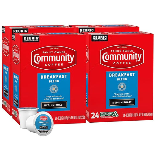 Community Coffee Breakfast Blend 96 Count Coffee Pods, Medium Roast, Compatible with Keurig 2.0 K-Cup Brewers, 24 Count (Pack of 4)