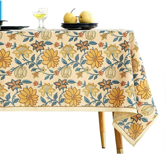 Designer Bohemian Floral Tablecloth Rectangular,Linen Colorful Table Cloth,Wrinkle Resistant Decor Tablecloths for Dining Thanksgiving Kitchen Party Christmas,55"*87"-Estevan B