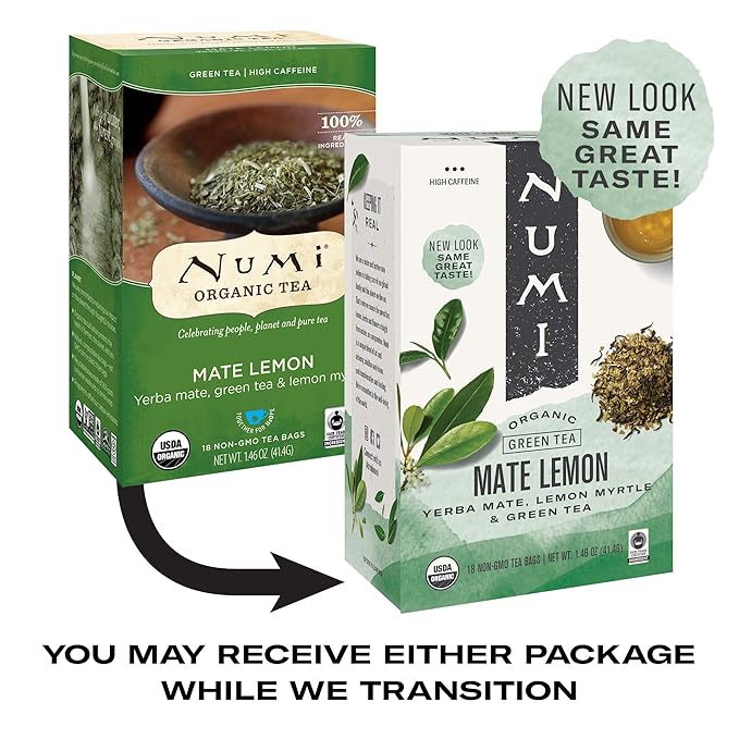 Numi Organic Tea Mate Lemon, Yerba Mate, Green Tea and Lemon Myrtle, 54 Green Tea Bags