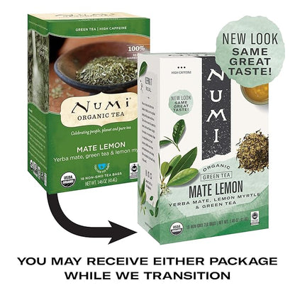 Numi Organic Tea Mate Lemon, Yerba Mate, Green Tea and Lemon Myrtle, 54 Green Tea Bags