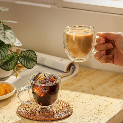 Sweese 5oz Double Wall Glass Espresso Cups Set of 4, Clear Glass Espresso Shot Cups Perfect for Cappuccino, Latte, Tea