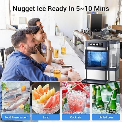 Nugget Ice Maker Countertop, 44 Lbs/24H Chewable Crunchable Ice Maker with 0.8 Gallon Side Water Tank, Ready in 5-10 Mins, Self-Cleaning Pellet Ice Machine Home, Kitchen, RV, Office