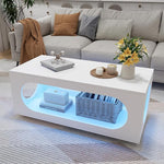 Load image into Gallery viewer, 43" White Led Coffee Table for Living Room, Modern Living Room Table Rectangular Contemporary Center Table with Storage, Wooden Coffee Tables with LED Lights for Dining Reception Room