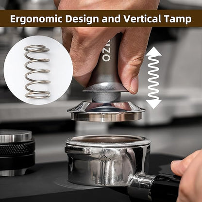 53mm Coffee Espresso Tamper，Premium Barista Coffee Press with Calibrated Spring Loaded WDT Tool，100% Stainless Steel Flat Base Tamper for Espresso Coffee Machine Fits