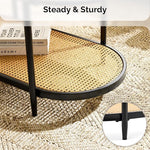 Load image into Gallery viewer, VINGLI 38" Oval Coffee Table with Rattan Shelf, Glass Metal Coffe Table, Skinny Coffee Tables with 2-Tier Storage, Modern Center Table for Living Room, Office, Small Space, Black