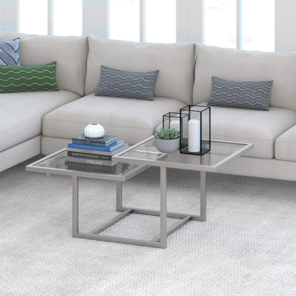 Henn&Hart 43" Wide Square Coffee Table in Nickel, Modern coffee tables for living room, studio apartment essentials