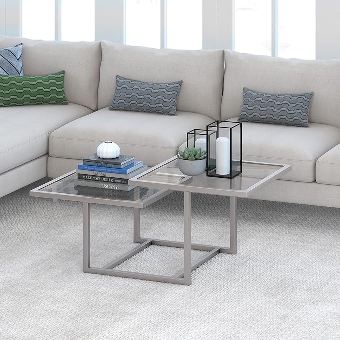 Henn&Hart 43" Wide Square Coffee Table in Nickel, Modern coffee tables for living room, studio apartment essentials