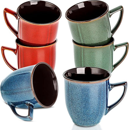 Ceramic Mugs 14 Oz,Mugs Set for Men Women, Ceramic Mugs Set with Large Handle for Coffee Tea Milk Cocoa, Coffee Cups Set of 6 Gift for Dad Mom,Easy to Clean & Hold, Microwave Safe.
