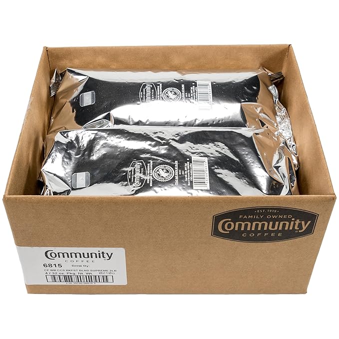 Community Coffee Private Reserve Breakfast Blend Supreme Whole Bean Coffee, Medium Roast, 32 Ounce Bag (Pack of 4)