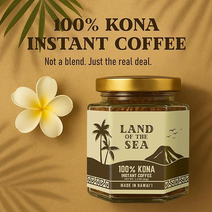KONA COFFEE 100% - Freeze Dried Instant Coffee - Low Acid Coffee - Medium Roast Hawaiian Coffee - Crafted from Arabica Beans, 1.5oz (1 Pack)