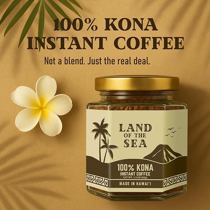 KONA COFFEE 100% - Freeze Dried Instant Coffee - Low Acid Coffee - Medium Roast Hawaiian Coffee - Crafted from Arabica Beans, 1.5oz (3 Pack)