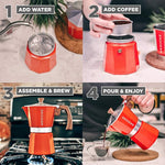 Load image into Gallery viewer, GROSCHE Milano Stovetop Espresso Maker Moka Pot 3 espresso Cup - 5oz, Red - Cuban Coffee Maker Stove top coffee maker Moka Italian espresso greca coffee maker brewer percolator