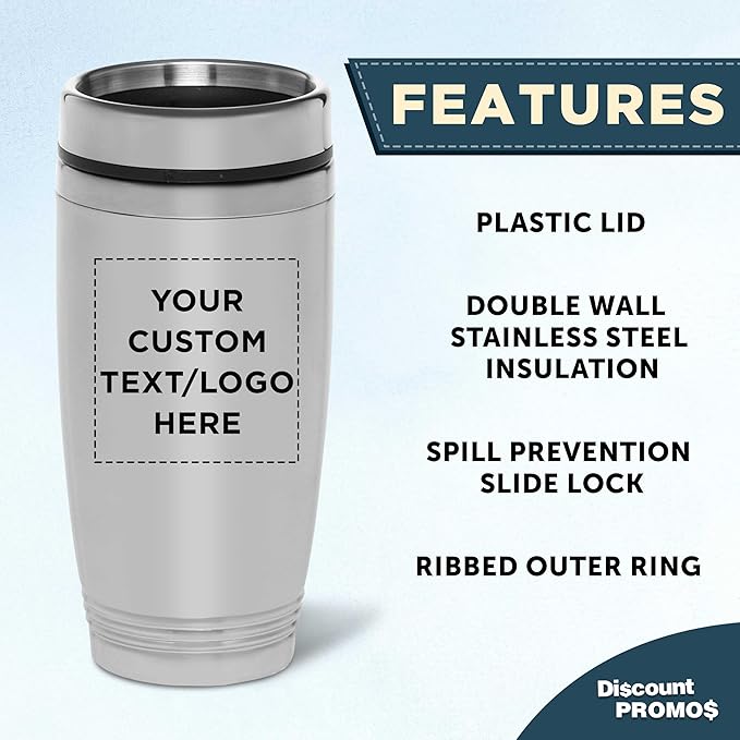 DISCOUNT PROMOS Custom Stainless Steel Tumblers 16 oz Set of 6/12/24 Personalized Bulk Pack Perfect for Coffee Soda Other Hot Cold Beverages - Silver
