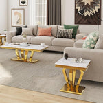 Load image into Gallery viewer, Living Room Table Set, 2-Piece Table Set Includes Coffee Table &amp; End Tables, White and Gold Table Set for Home Apartment Office