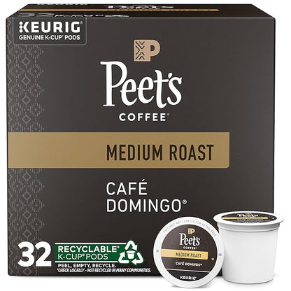 Peet's Coffee, Medium Roast Keurig K-Cup Pods - Café Domingo 32 Count (1 Box of 32 K-Cup Pods)