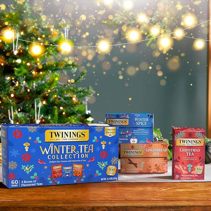 Twinings Winter Tea Collection, Limited Edition Holiday Gift Box, 20 Count (Pack of 3), Includes Christmas Tea, Winter Spice, and Gingerbread Joy, Enjoy Hot or Iced, 60 Teabags