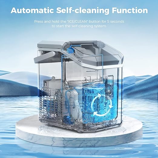 AGLUCKY Nugget Ice Maker Countertop, Portable Crushed Ice Maker Machine with Handle, 35lbs/24H, One-Click Operation, Self Cleaning Ice Machine for Home/Kitchen/Office(Grey)