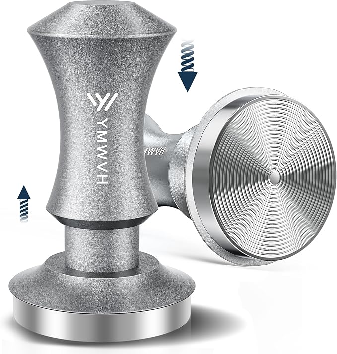 Espresso Tamper 53.3mm, YMWVH Premium Barista Espresso Coffee Tamper Silver with Dual Spring Loaded 100% Stainless Steel Ripple Base, Constant 30lb, Compatible with Breville 54mm Portafilter