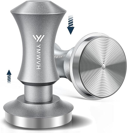 Espresso Tamper 53.3mm, YMWVH Premium Barista Espresso Coffee Tamper Silver with Dual Spring Loaded 100% Stainless Steel Ripple Base, Constant 30lb, Compatible with Breville 54mm Portafilter