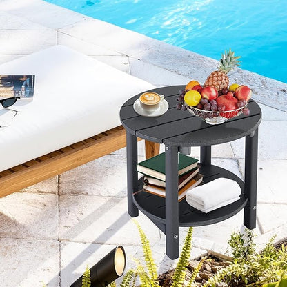 LZRS Round Adirondack Side Table Double End Table, Outdoor Side Tables for Patio, Backyard,Pool, Indoor Companion, Easy Maintenance & Weather Resistant(Grey)