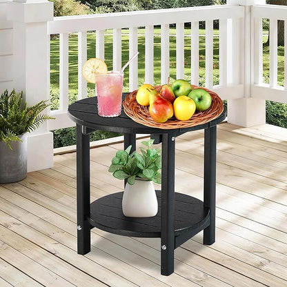LZRS Round Adirondack Side Table Double End Table, Outdoor Side Tables for Patio, Backyard,Pool, Indoor Companion, Easy Maintenance & Weather Resistant(Black)