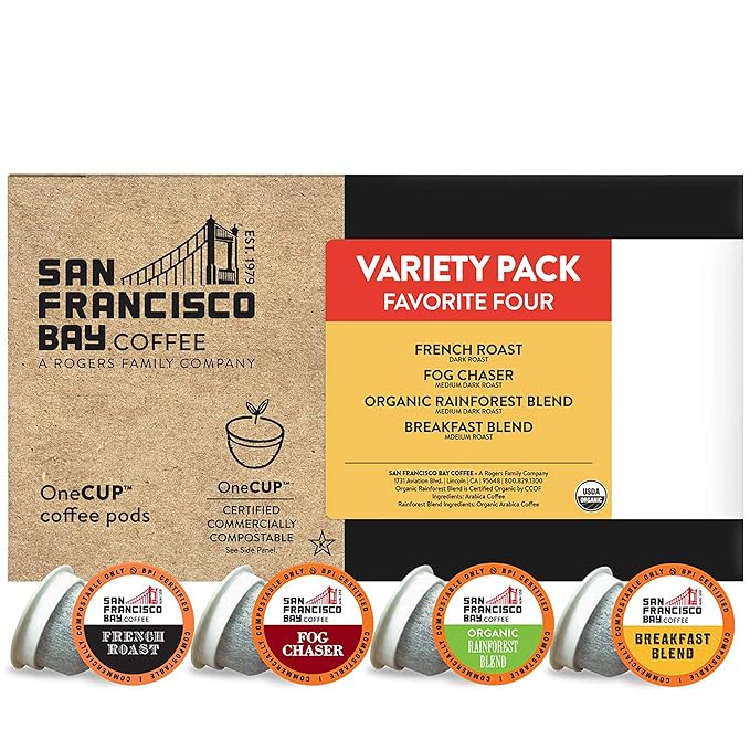 San Francisco Bay Compostable Coffee Pods - Original Variety Pack (120 Ct) K Cup Compatible including Keurig 2.0, French, Breakfast, Fog, Organic Rainforest