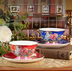 Load image into Gallery viewer, KAMMAK Ceramic Coffee Cups and Saucers Set of 2, Porcelain Espresso Cups with Saucers, 5.64 oz Handcrafted Ceramic Floral Coffee and Tea Cup, Vintage Drinkware for Tea Party, Office, Women Gifts